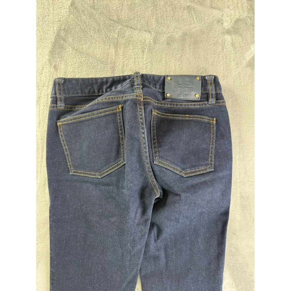 Tory Burch Straight Leg Jeans Women Size 25 Dark Wash Blue Denim Gold Hardware